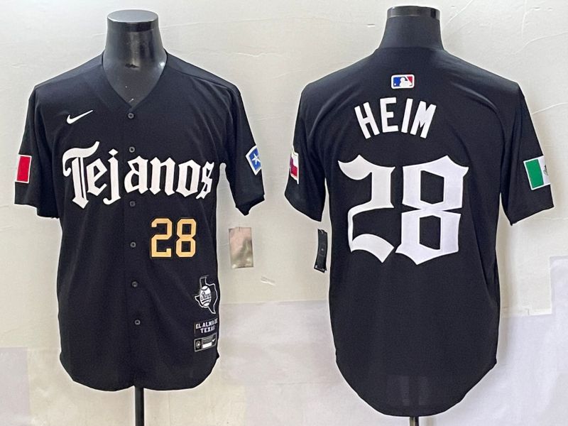 Men 2025 Texas Rangers #28 Heim Black Five generations Joint Name Nike MLB Jersey style 3->texas rangers->MLB Jersey